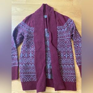 Eddie Bauer maroon print cardigan sweater size xs
